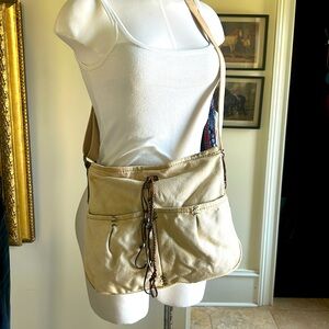 Vintage Lucky Cotton & Leather Crossbody Bag. GUC